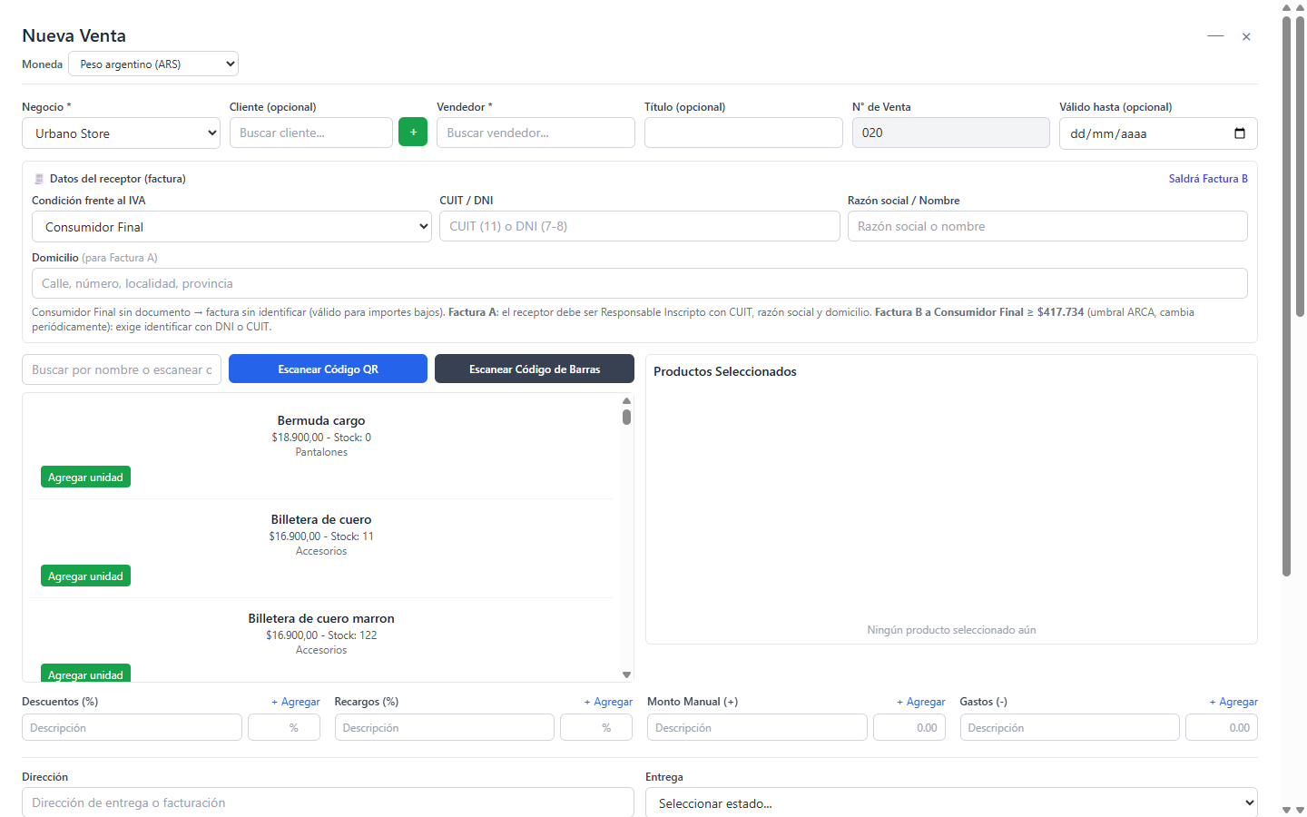 Datos de facturación del comprador (condición IVA, CUIT, razón social) en el checkout de la tienda BizzKore