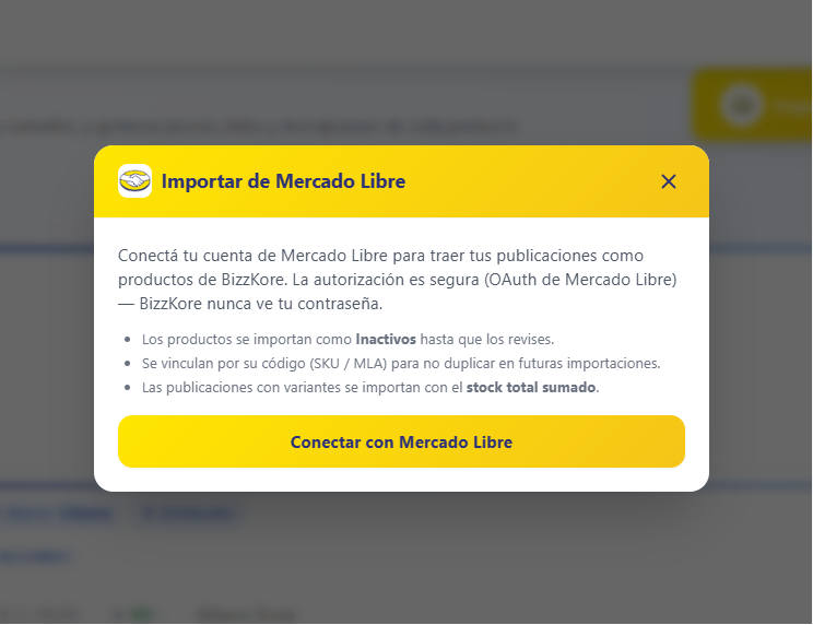 Importación de productos desde Mercado Libre con variantes reales en BizzKore
