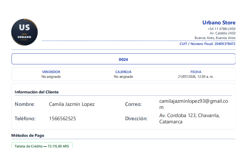 Datos del negocio reflejados en ticket, comprobante y recibo de sueldo en BizzKore